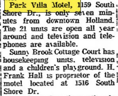 Park Villa Motel - July 1968 Article With Address